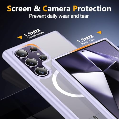 SPIDERCASE for Samsung Galaxy S24 Ultra Case, with Invisible Kickstand, Magnetic Case [2 pcs Tempered Glass Screen Protectors] Shockproof Slim Case,Light Purple - color: Light Purple
