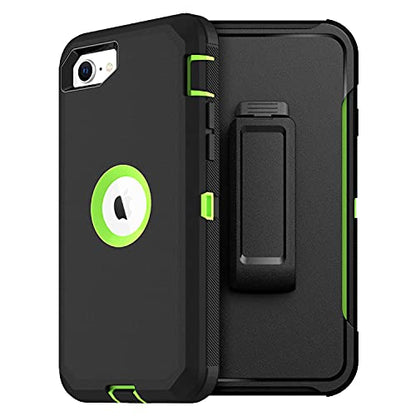 MXX Case Designed for iPhone SE Case 2020 /SE 2022 Heavy Duty Protective with Screen Protector [3 Layers] Rugged Rubber Protection Cover & Rotating 360 Degree Belt Clip SE 3rd/2nd Gen (Green/Black) - color: Green/Black