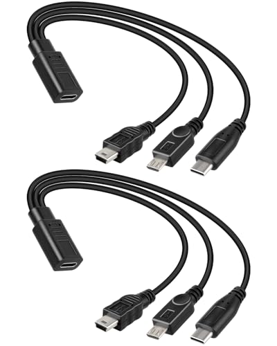 3 in 1 USB C Splitter Charge Cable, Type C Female to Micro USB and Mini USB and Type C Male Charging Cables,Multi USB-C Splitter Cable Only Support Charging(1FT/2 Pack)