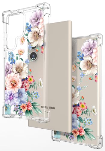 Hungo Galaxy S24 Ultra Case Floral Flower Cute Clear Design, Girly for Women Girls Floral Transparent Case Compatible with Samsung Galaxy S24 Ultra Beautiful Carnation - color: Beautiful Carnation