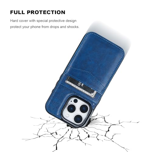 KIHUWEY for iPhone 16 Pro Wallet Case Card Holder for MagSafe, Blue | Wireless Charging, RFID, Flip PU Leather, Magnetic Clasp, Hands-Free Viewing Kickstand, Heavy Duty Protective Cover - color: Magsafe for Blue