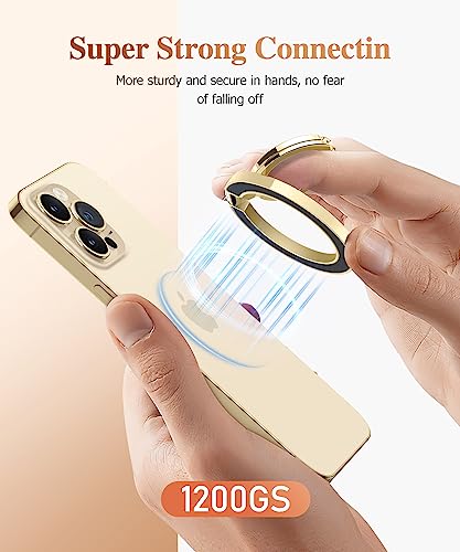 GVIEWIN Magnetic Phone Ring Holder, Compatible with MagSafe Phone Grip | Adjustable Stand, Magnet Phone Ring Kickstand, for iPhone 17/16/15/14/13/12 Pro Max Plus Air/Other Phones (Glitter/Gold) - color: Glitter/Gold