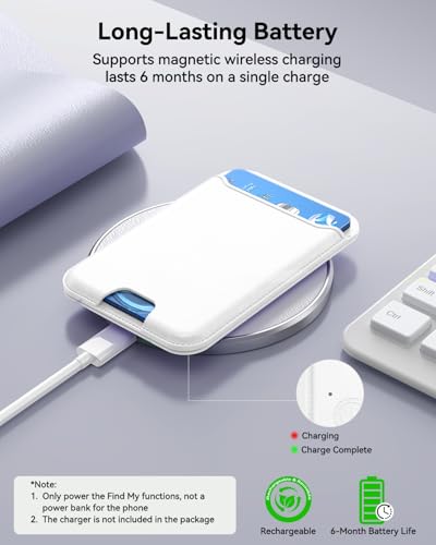 for MagSafe Wallet, Works with Apple Find My,5 Card Holder with Stand, Magnetic Phone Wallet Stand for iPhone 17/16/15/14/13/14 Pro Max Air Plus, RFID Blocking Vegan Leather,White - color: Findmy White