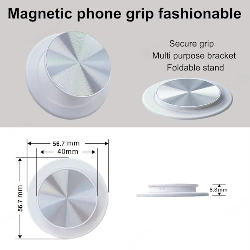 Magnetic Foldable Phone Grip Holder for Samsung Mount Socket Pocket for Magsafe iPhone 17 16 15 14 N52 Magnet Ring Finger Expanding Stand (Black Silvery)