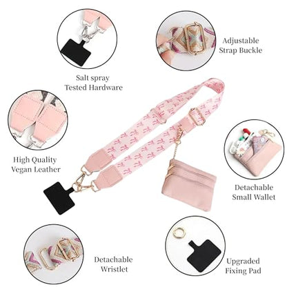 Crossbody Body Phone Holder for Women, New Phone Strap with Zippered Pouch, Adjustable Crossbody Strap - color: Pink Bow