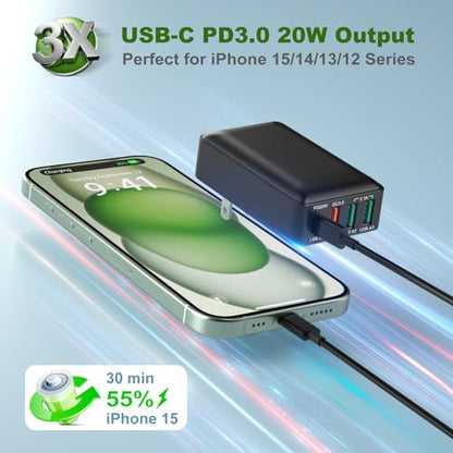 Flat USB C Charger Block, OKRAY 40W 4-Port Fast Charging Foldable Wall Plug - color: Black - 1Pack