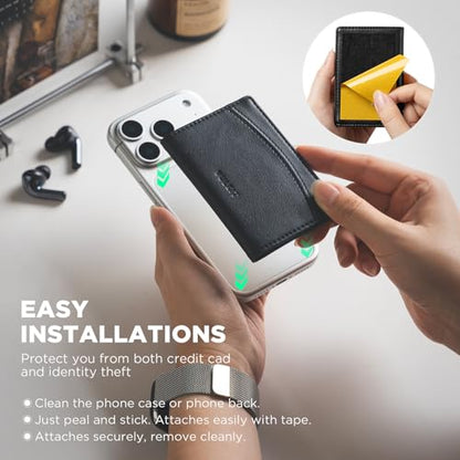 VULKIT Phone Card Holder Stick on Adhesive Credit Card Holder RFID Blocking Sticky Phone Wallet Compatible with iphone Leather Card Case for Women - color: Black