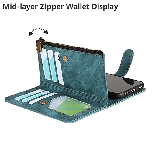 iCoverCase for iPhone X/XS Wallet Case with Card Holder and Wrist Strap, PU Leather Kickstand Card Slots Zipper Pocket Magnetic [Detachable] Flip Cover Case 5.8 Inch (Blue) - color: Blue