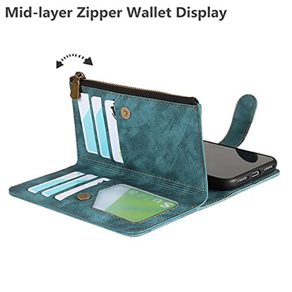 iCoverCase for iPhone X/XS Wallet Case with Card Holder and Wrist Strap, PU Leather Kickstand Card Slots Zipper Pocket Magnetic [Detachable] Flip Cover Case 5.8 Inch (Blue) - color: Blue