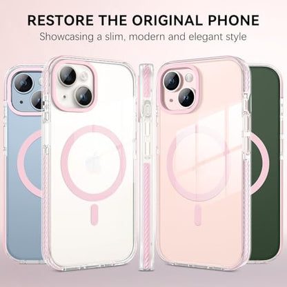 GUAGUA Magnetic for iPhone 14 Case & iPhone 13 Case, [Compatible with Magsafe] Military Shockproof Protective Bumper Cute Transparent Slim Anti-Yellowing Phone Cover for iPhone 14/iPhone 13,Clear Pink - size: iPhone 14/iPhone 13