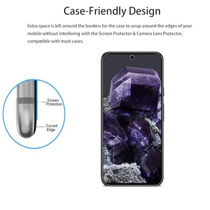 Easy Alignment Frame Designed For Google Pixel 8 Tempered Glass Screen Protector 2-Pack Camera Lens Protector Film 2-Pack