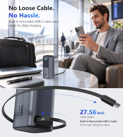 Mukiya 20000mAh Laptop Power Bank with Retractable Cable & Stand