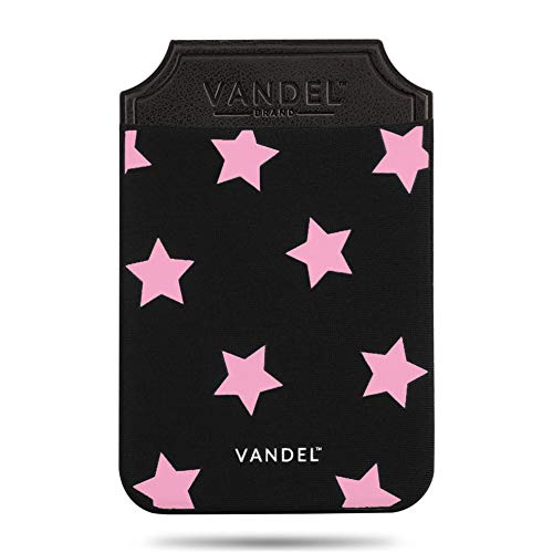 Vandel Stick-On Fabric Phone Wallet for Women, Cute Credit Card Holder | Stylish Credit Card Holder for Phone Case, Stick On Back of Phone Fabric Sleeve for iPhone Pocket - color: Pink Stars