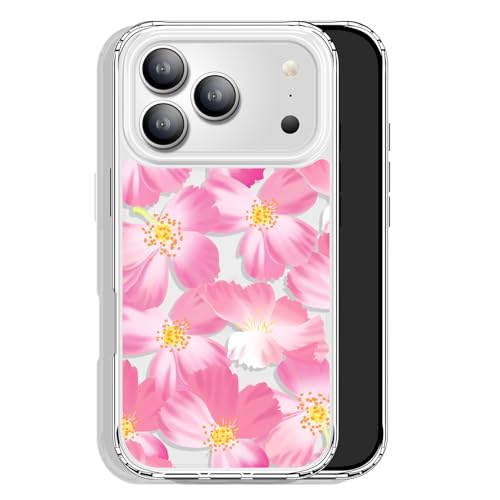 GYZYA for iPhone 17 Pro Case Clear 6.3 Inch with Design, Protective Slim TPU Cover + Shockproof Bumper for Women and Girls (Charming Pink Flowers) - color: Flowers033, size: iPhone 17 Pro (6.3 inch)