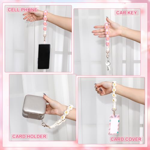Jspupifip 2 PCS Boho Macrame Phone Wrist Strap, White/Pink - color: Pink,white