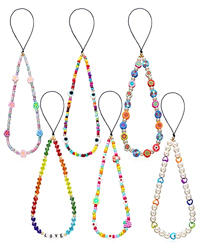 6PCS Beaded Phone Charms Strap Fruit Star Faux Pearl Rainbow Beads Phone Chains Beaded Lanyard for Camera Key Wallet Valentines Day Gifts for Her Women - style: Style6-3