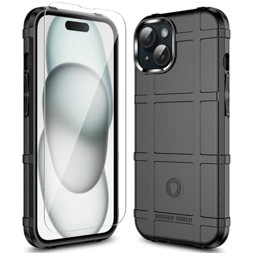 Rugged Shield 8ft Drop Proof TPU Thick Armor Tactical Protective Case Compatible with iPhone 15 (6.1 inches) - Dark Black - color: Dark Black, size: iPhone 15