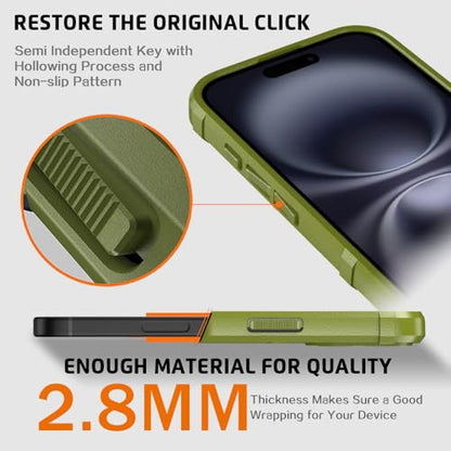 Rugged Shield 8ft Drop Proof TPU Thick Armor Tactical Protective Case Compatible with iPhone 16 (6.1 inches) - Army Green - color: Army Green, size: iPhone 16