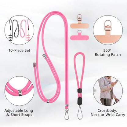 2 Pack Phone Lanyard And Wrist Strap Set With Tether Tabs, Black Pink - color: Black Pink