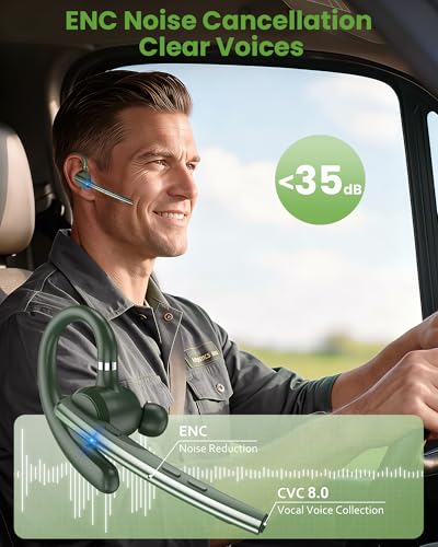Bluetooth Headset,72H Work Single-Ear Wireless Earpiece for Cell Phone Call - color: Solid army green