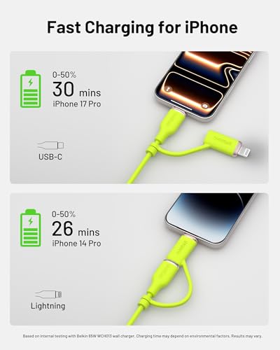 2-in-1 Silicone USB C to USB C Cable 6FT, MFi Lightning Adapter - color: C to C/Lightning Silicone Green