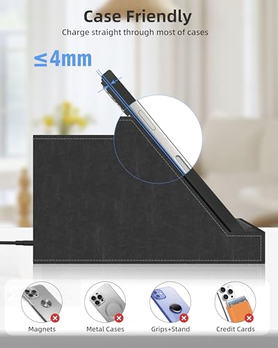 Wireless Charger with Desk Organizer, Fast Charging Station - color: Black-PU leather