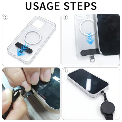 2Pack Anti theft Phone Tether, Retractable Phone Lanyard with Steel Cable, Locking Carabiner & 360° Swivel, Universal Phone Tether Tab for Outdoor Skiing Hiking Climbing Fishing, Black