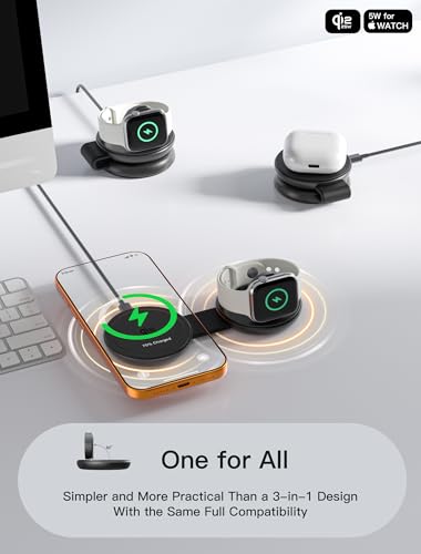 2 in 1 Magnetic Wireless Charger, Qi2 25W Fast Charging Pad for MagSafe - color: Black