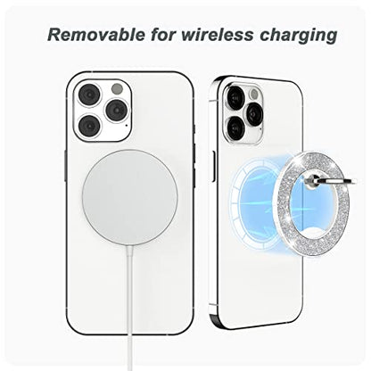 Magnetic Phone Ring Holder for MagSafe, Glitter Magnetic Grip Compatible with iPhone 17 16 15 14 13 12 Pro Max,Pro,Plus,Mini, Pixel 10 Series Mag Safe Accessories,Adjustable Kickstand,Silver - color: Silver