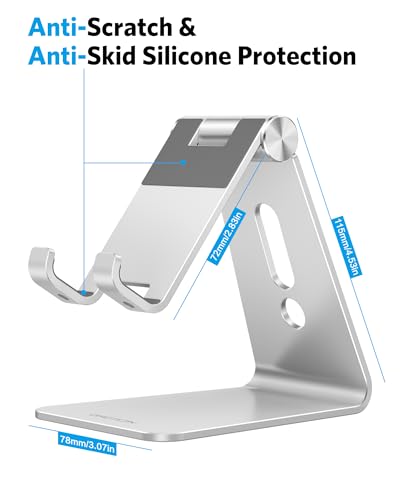 OMOTON C2 Adjustable Aluminum Cell Phone Stand with Charging Cutout, Silver - color: Silver