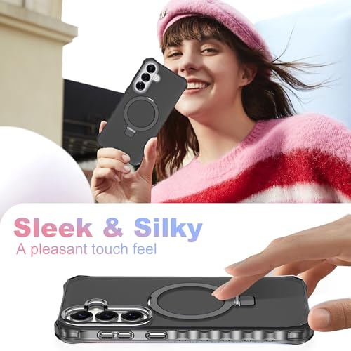 Compatible with Samsung Galaxy S26 Case 6.3'' Cute Wavy Frame with Magnetic Stand [Compatible with Mag-Safe] Military-Grade Translucent Phone Case for S26, Black - color: Black, size: Samsung Galaxy S26