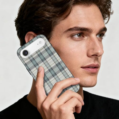 Turquoise and Navy Blue Rustic PlaidAnti-Yellowing Soft TPU Phone Case for iPhone 17, Shockproof and Scratch-Resistant Case - color: black-style-173