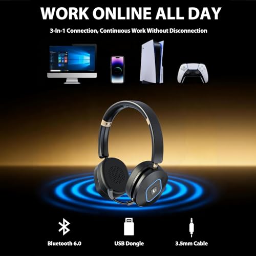 Bluetooth Headset with Microphone, Wireless Headset AI Noise Cancelling, Dual-Mode Bluetooth 6.0 & 2.4G Dongle, Wireless Headphones for 45H Work RGB/HUB Base, Meeting/Office/PC/Phone/Teams/Zoom