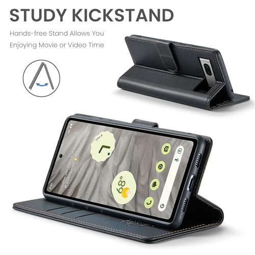 FLIPALM Wallet Case for Google Pixel 8a, Black | Card Holder, RFID Blocking, PU Leather Folio Flip, Kickstand, Protective Shockproof Cover - color: Black