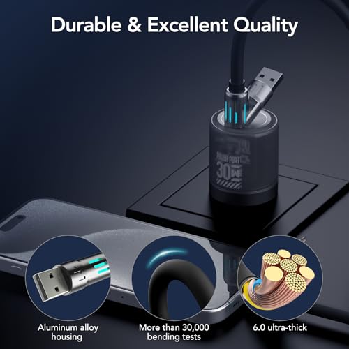 MFish 240W 4-in-1 Fast Charging Cable, Black, 6.6FT - color: Black, size: 6.6FT