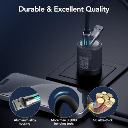 MFish 240W 4-in-1 Fast Charging Cable, Black, 6.6FT - color: Black, size: 6.6FT