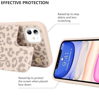 iCoverCase Compatible with iPhone 11 Case with Card Holder, Wallet Phone Case for Women Men RFID Blocking PU Leather Protective Case 6.1 Inch (Beige Leopard) - color: Beige Leopard