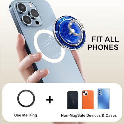 Blue Sparkly Magnetic Ring Grip for MagSafe, Bling Phone Stand - color: Blue