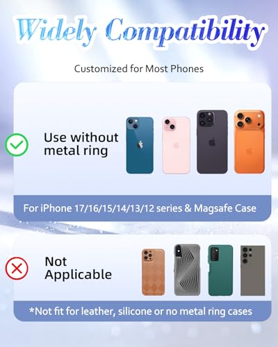 Phone Ring Holder Compatible with MagSafe - Magnetic Cell Phone Grip Women Glitter Magnet Removable Finger Ring Grip Stand Cute Girly Sparkly for iPhone 17 16 15 14 13 Pro Max Plus Air, Silver