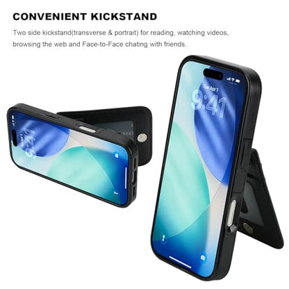 KIHUWEY for iPhone 17 Wallet Case Card Holder for MagSafe, Black | Wireless Charging, RFID, Flip PU Leather, Magnetic Clasp, Hands-Free Viewing Kickstand, Heavy Duty Protective Cover - color: Magsafe for Black