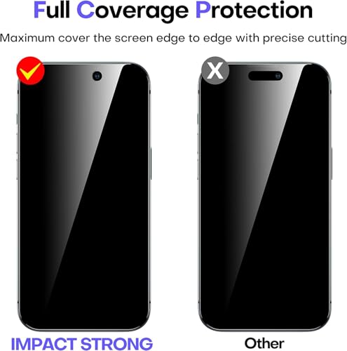 ImpactStrong Anti-Spy Privacy Screen Protector for iPhone 15 Pro Max (6.7-Inch), 9H Tempered Glass, Shatter-Resistant, Anti-Scratch, Easy Install Kit, Case Friendly, 2-Pack - size: iPhone 15 Pro Max