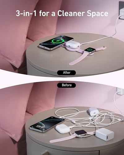 Anker MagGo UFO 3-in-1 MagSafe Compatible Qi2 15W Charging Station - color: Pink Aura