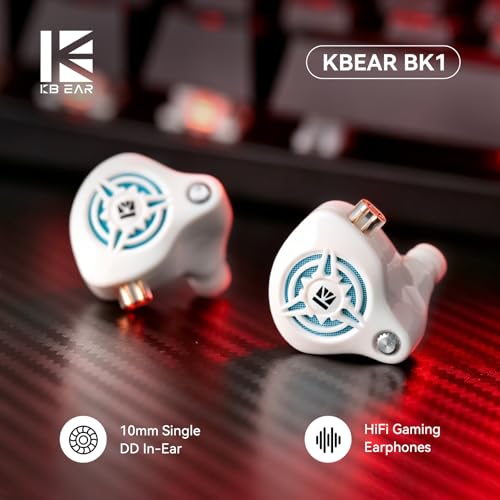 2026 Latest erabuds,KBEAR BK1 Wired Gaming Earbuds,10mm Single DD in Ear Monitor,HiFi Headset Wired Earbuds IEM Earphones with Detachable Cable for Gaming/Music/Video (White, 3.5 no mic) - color: C