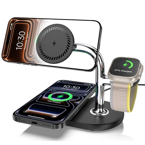 Dual Wireless Charging Station for Mag-Safe Charger 3 in 1 for iPhone 17/16/15/14/13 Series, Airpods Pro 2, iWatch Series 10/9/8/7, Magnetic Wireless Charger for Multiple Devices Apple