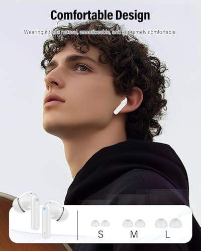 Wireless Earbuds, Bluetooth 5.4 Headphones Bass Stereo/Clear Calls, White - color: White