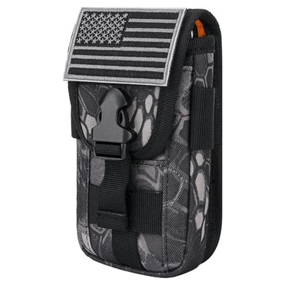 Tactical Phone Holster Pouch Case, Molle Gadget Bag Molle Attachment Belt Holder Waist Bag for 4.7"-6.9" with US Flag Patch for iPhone 18 Pro Max/17 Pro/16 Pro/15 Pro - color: Python Pattern
