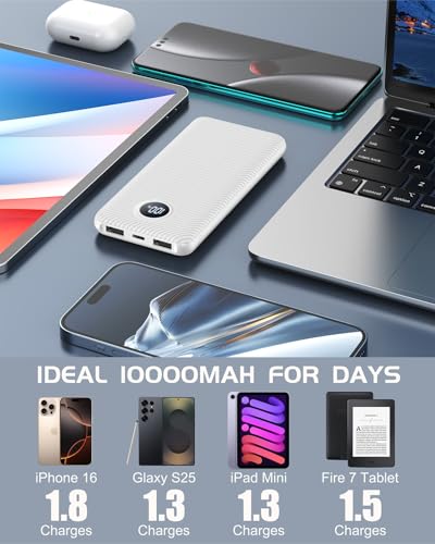 10000mAh Portable Power Bank with USB-C 15W PD Fast Charging - Fiber White - color: Fiber White