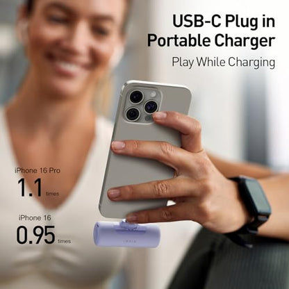 iWALK 4,500mAh USB-C Portable Charger, Power Bank with Built-in Connector, Phone Battery Pack, Compatible with iPhone 18/17/16/15 Series, Samsung Galaxy S24/S23/S22 and Android Phones, Purple - color: Purple