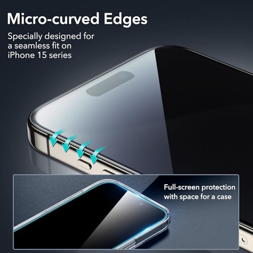 ESR 3+1 Pack for iPhone 15 Pro Max Privacy Screen Protector, Align Frame