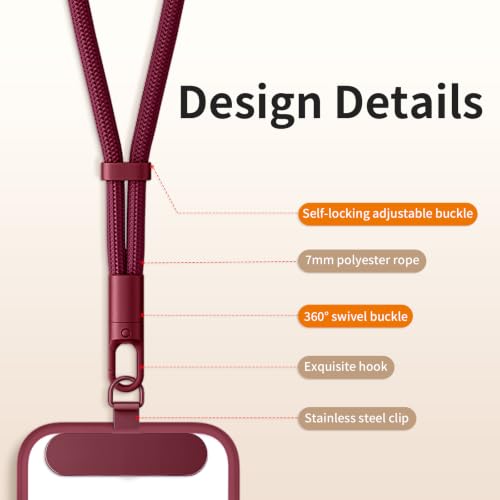 saxsion Lanyard for Phone, Self-Locking Phone Wrist Strap with 0.4mm Ultra-Thin Clip & 360° Hook, Anti-Drop and anti theft phone Strap(Burgundy) - color: Burgundy